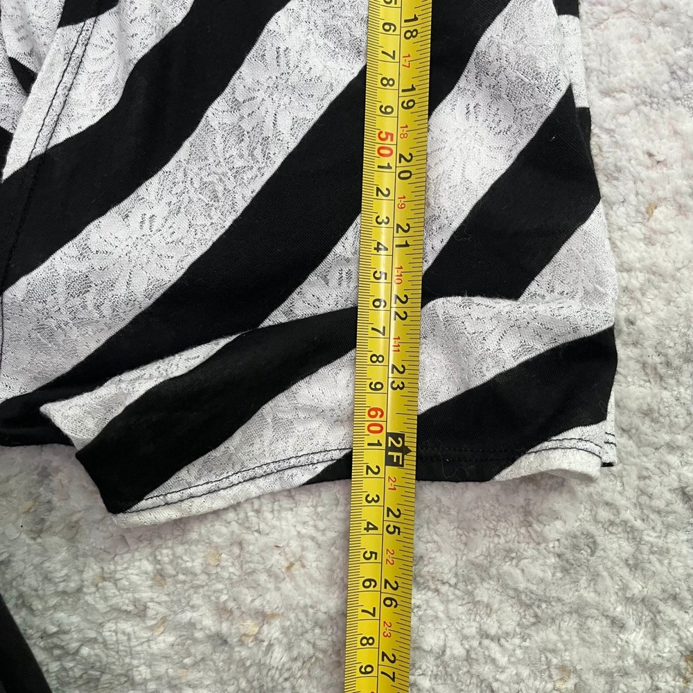 Y2K Black White Striped Open Front Cardigan Tunic Top Scene Emo Women's Size L - Picture 6 of 7